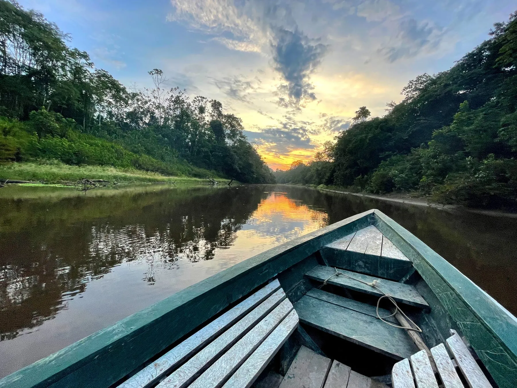 River boat on the Amazon at sunset