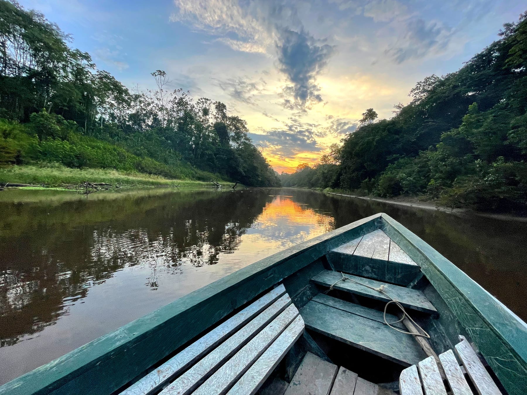 River boat on the Amazon at sunset