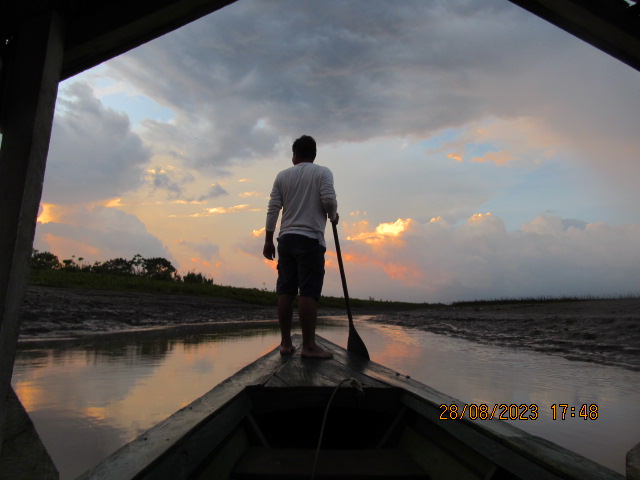 Sunset over the Amazon River after a day of sport fishing
